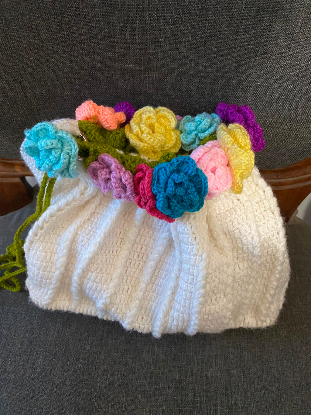 Bouquet Crochet Bag with Pearl & Chain Strap