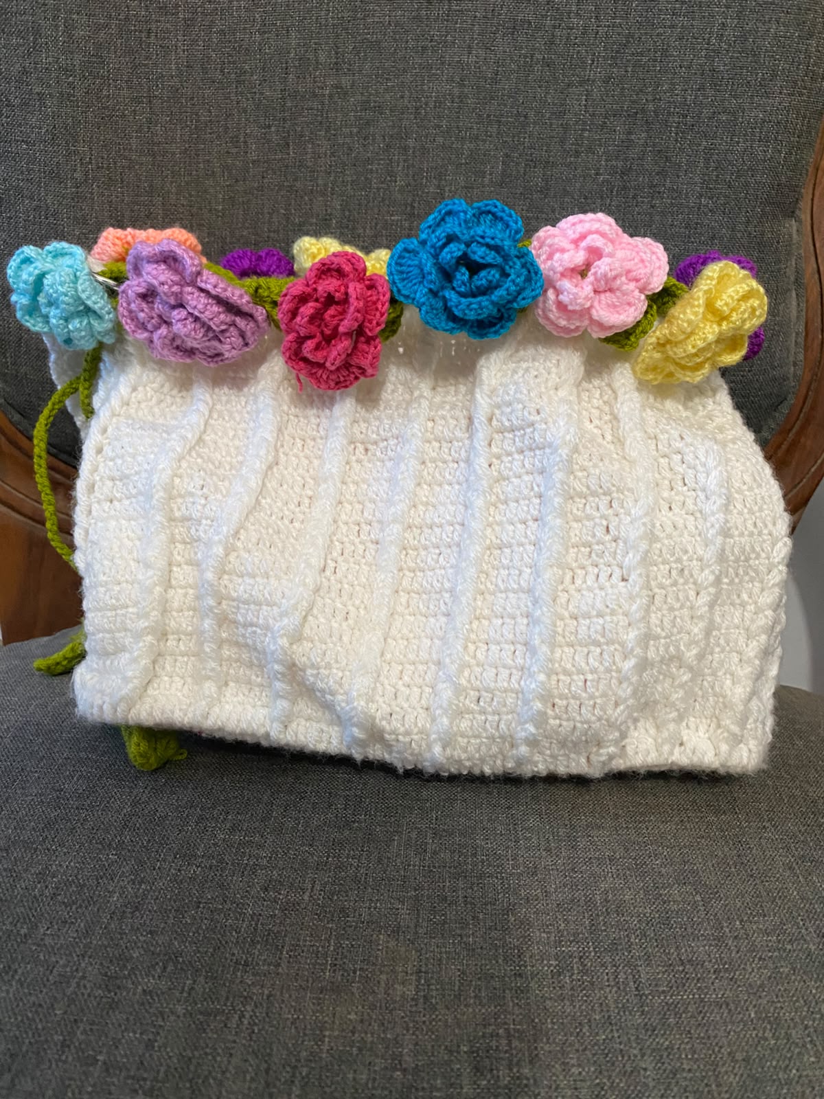 Bouquet Crochet Bag with Pearl & Chain Strap