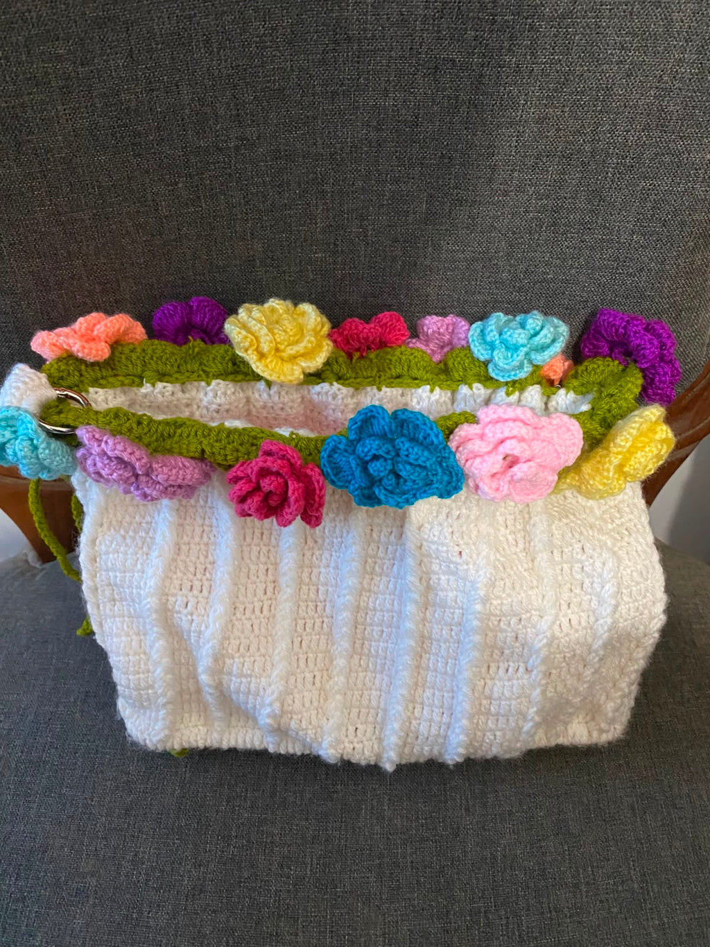 Bouquet Crochet Bag with Pearl & Chain Strap