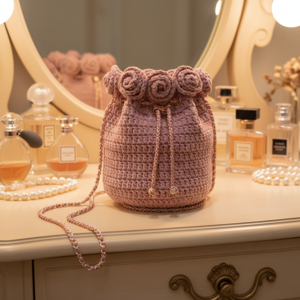 Bouquet Crochet Bag with Pearl & Chain Strap
