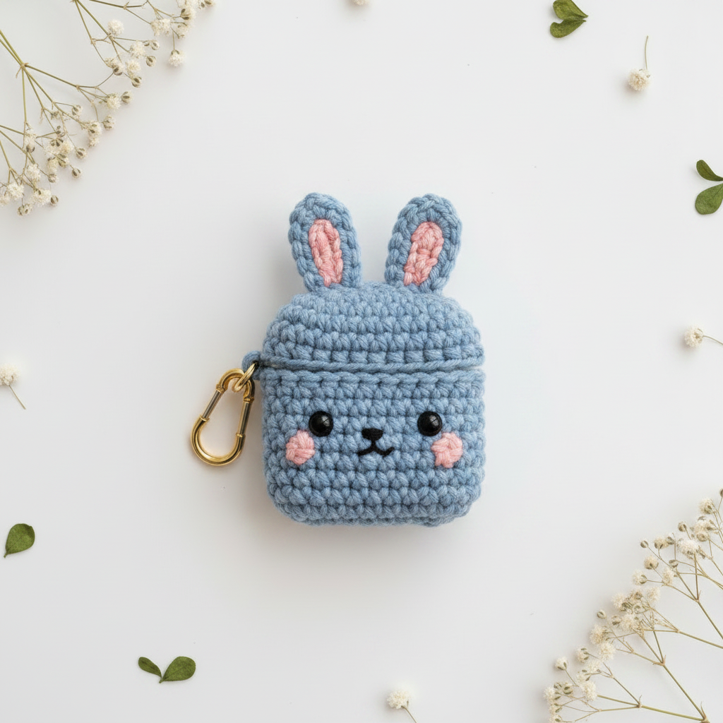 Crochet Bunny AirPods Case - Blue