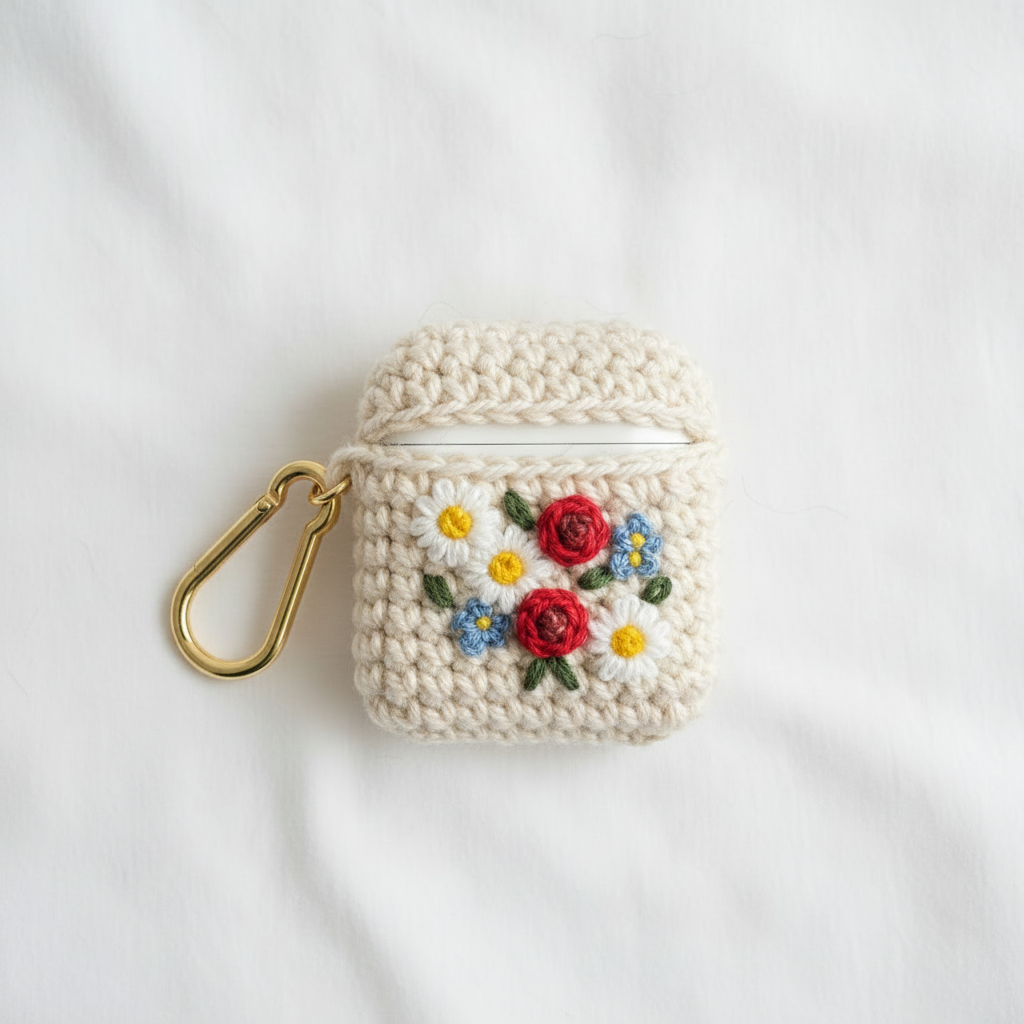 Crochet Floral AirPods Case - Beige