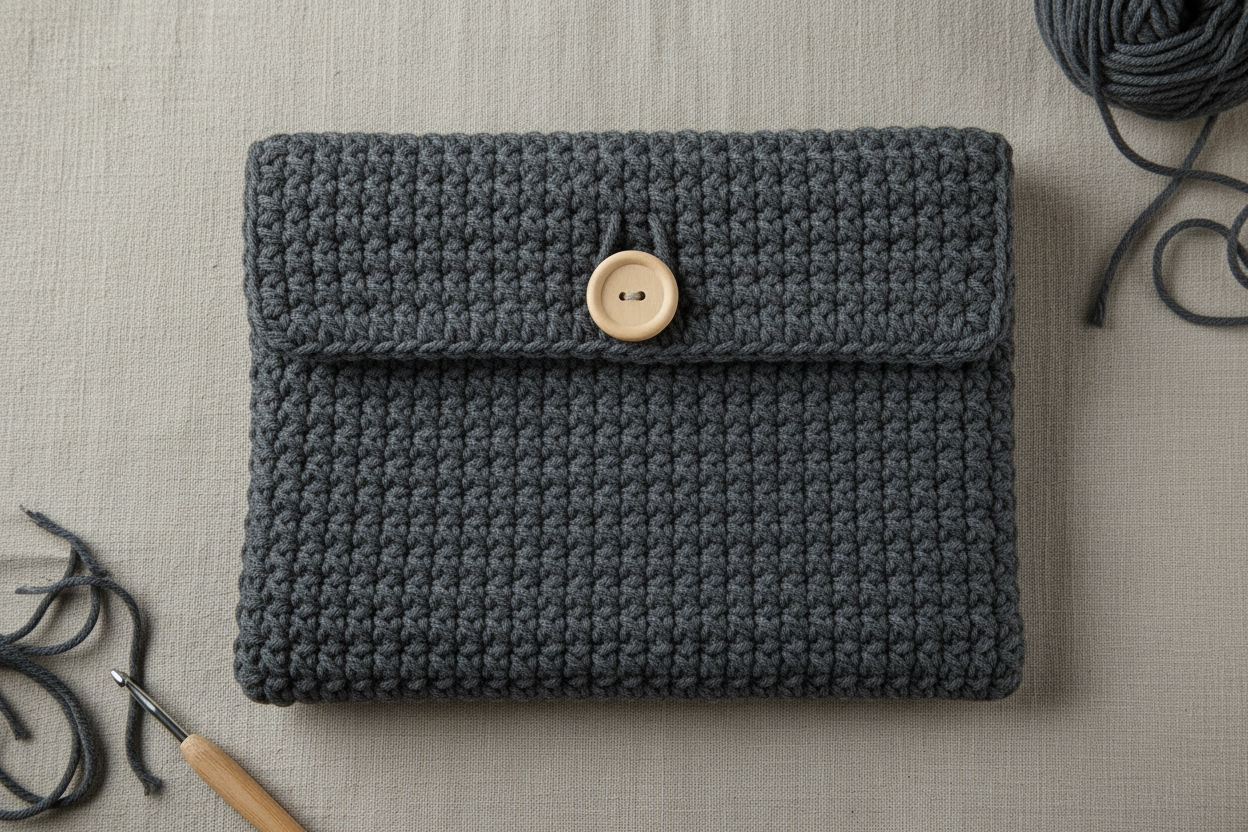 Crochet Minimal Laptop Cover - Charcoal Grey