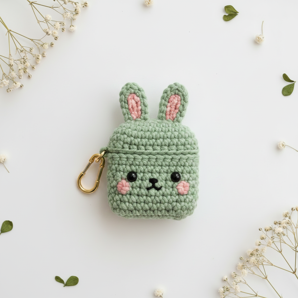 Crochet Bunny AirPods Case - Sage Green