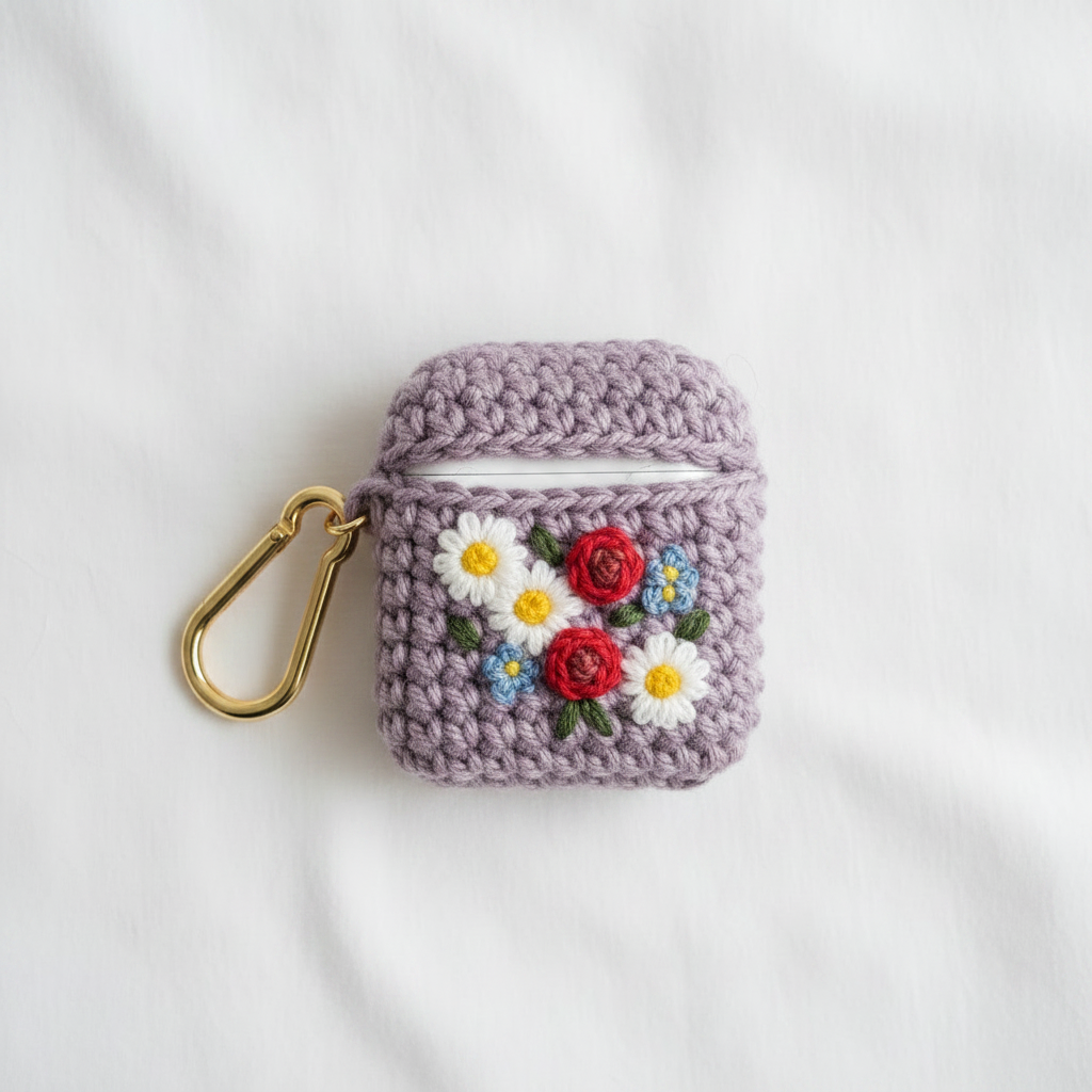 Crochet Floral AirPods Case - Lavender