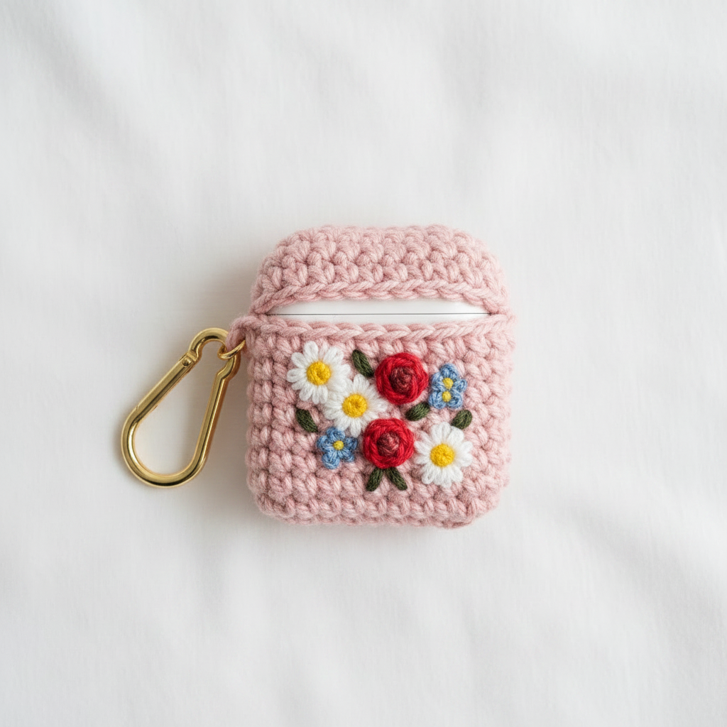 Crochet Floral AirPods Case - Pink