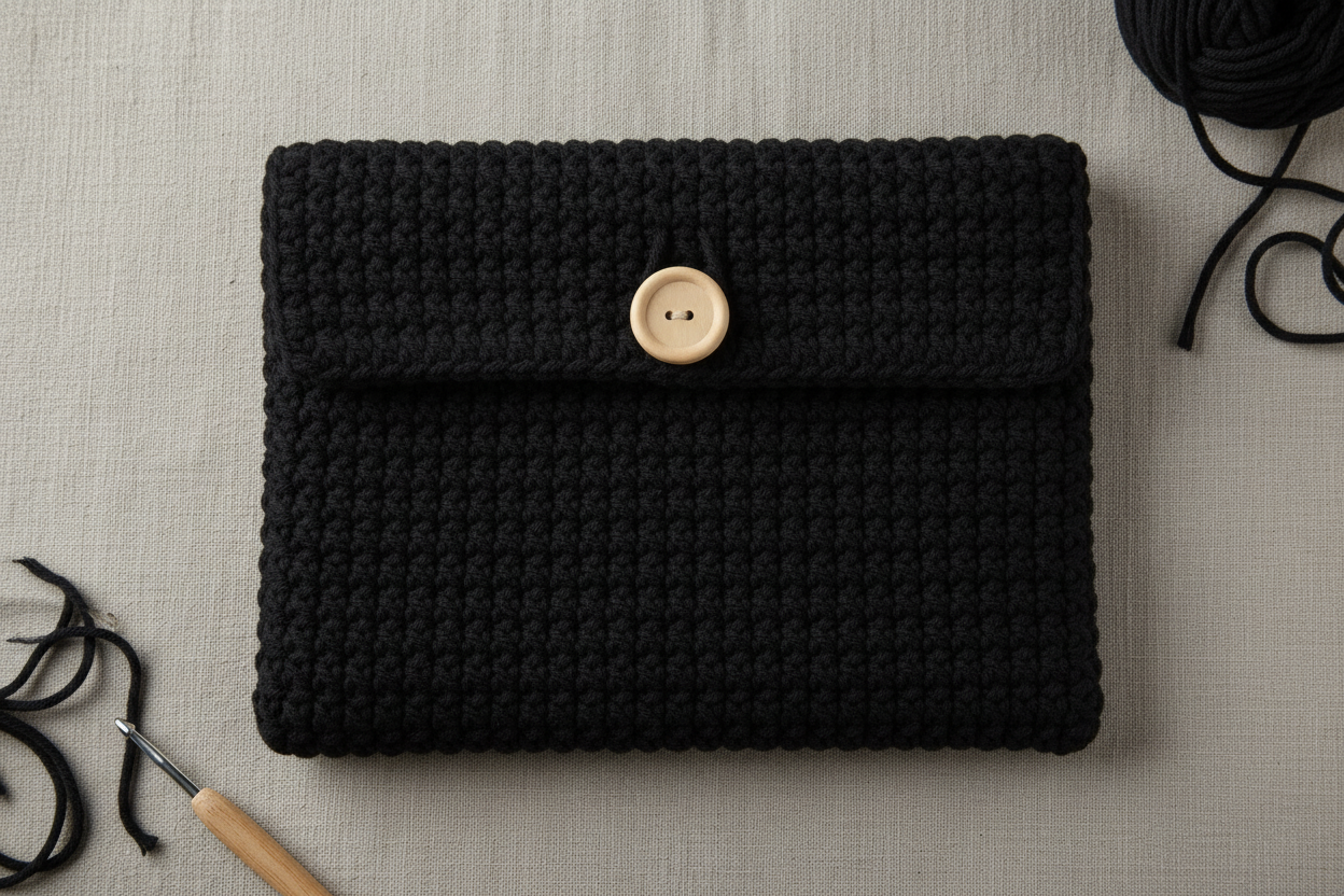 Crochet Minimal Laptop Cover - Black