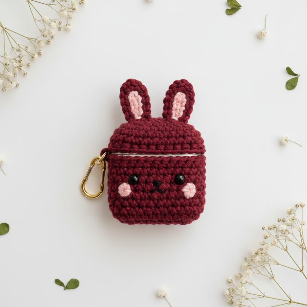 Crochet Bunny AirPods Case - Maroon