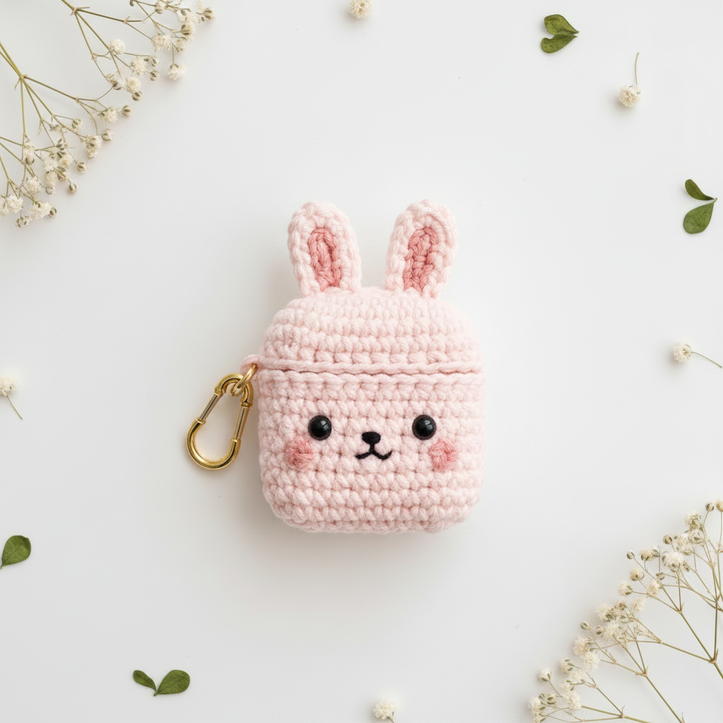 Crochet Bunny AirPods Case - Pink
