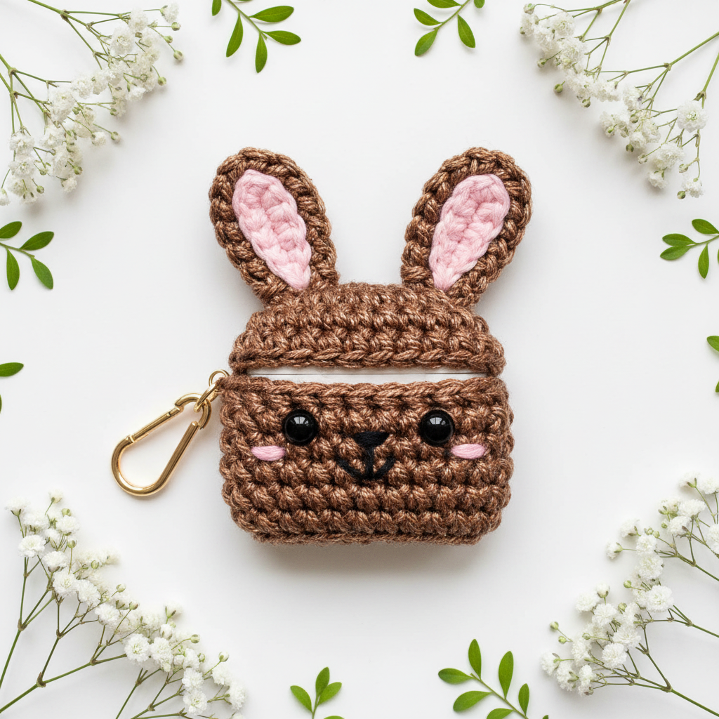 Crochet Bunny AirPods Case - Bronze