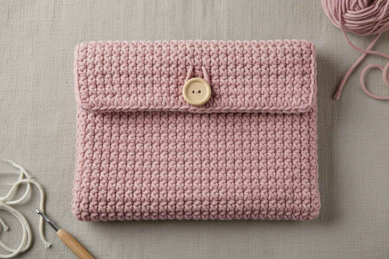 Crochet Minimal Laptop Cover - Dusty Pink