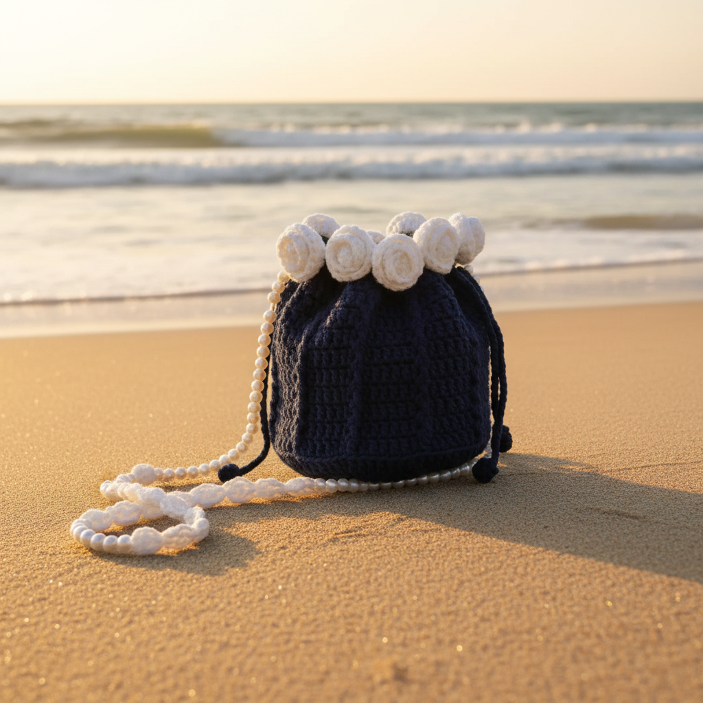 Bouquet Crochet Bag with Pearl & Chain Strap