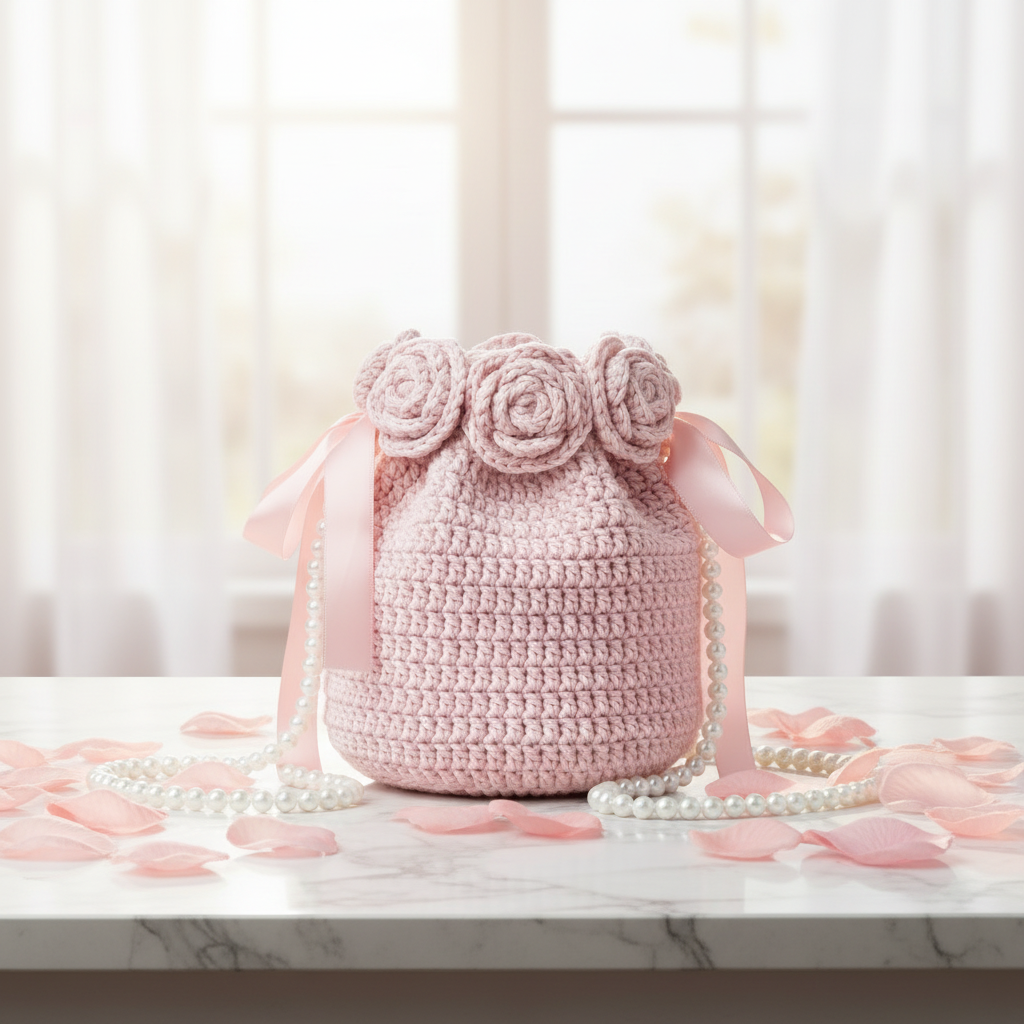 Bouquet Crochet Bag with Pearl & Chain Strap