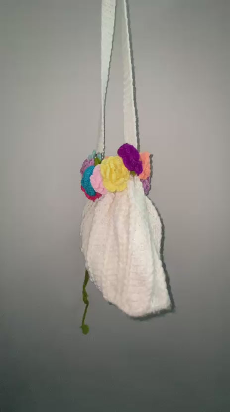 Bouquet Crochet Bag with Pearl & Chain Strap
