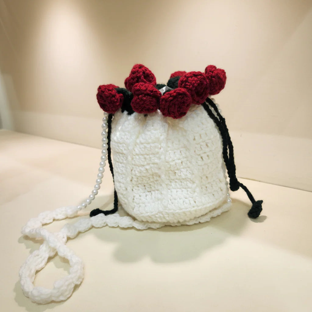 Bouquet Crochet Bag with Pearl & Chain Strap
