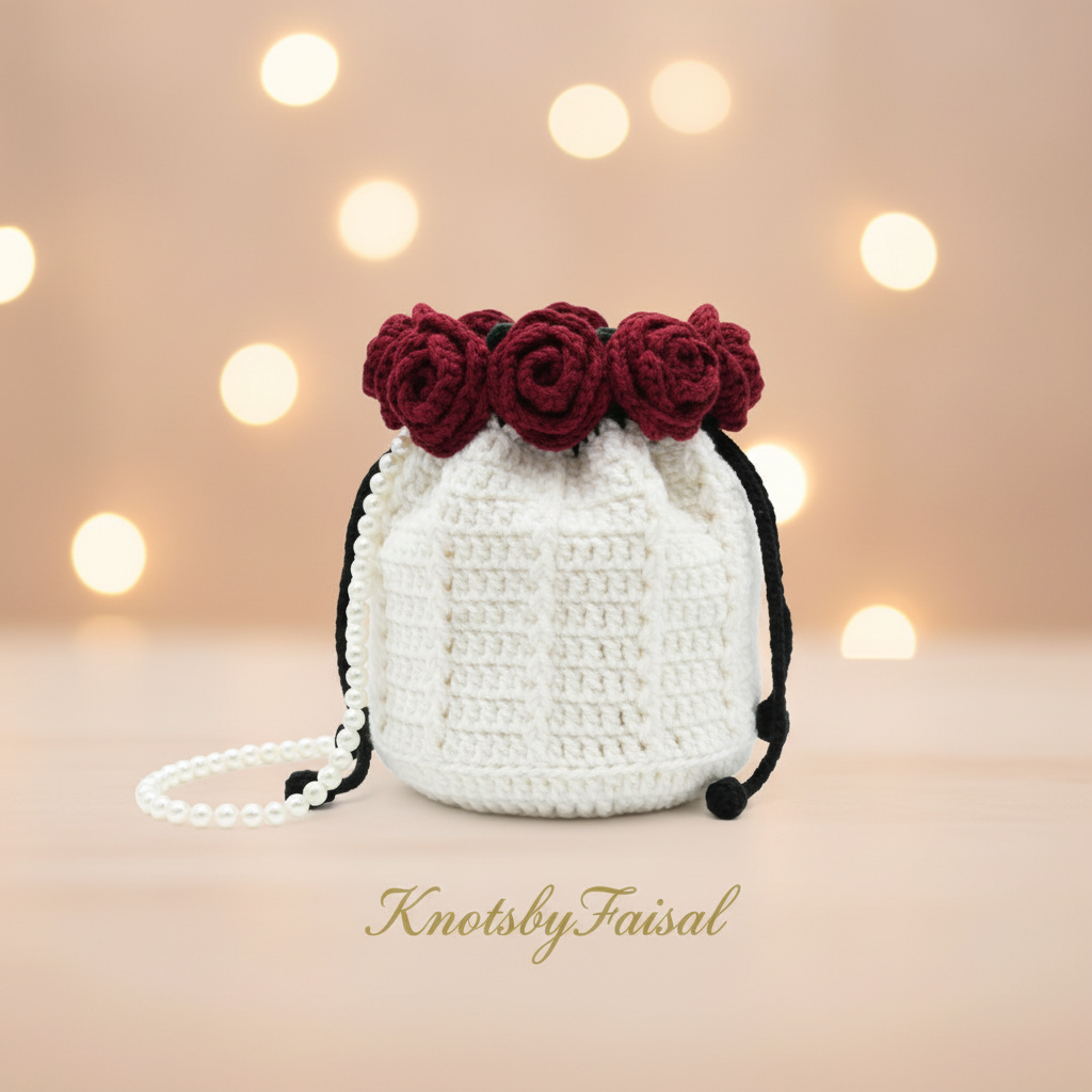 Bouquet Crochet Bag with Pearl & Chain Strap